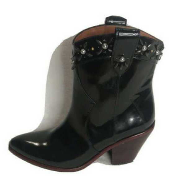 Coach Shoes - Coach Black Embellished Flower Stud Western Boots